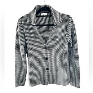 Bartolini Made in Italy Black & White Houndstooth Wool Cashmere Cardigan Blazer